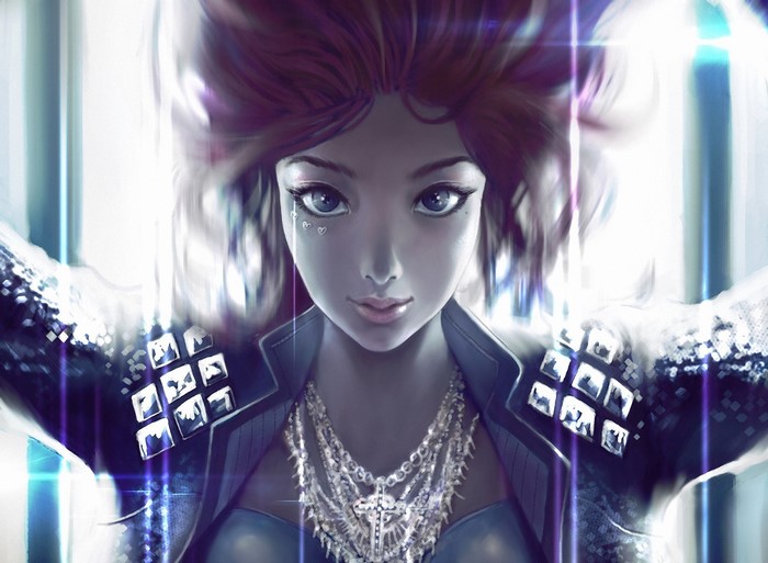 Painting of a woman in a jeweled jacket