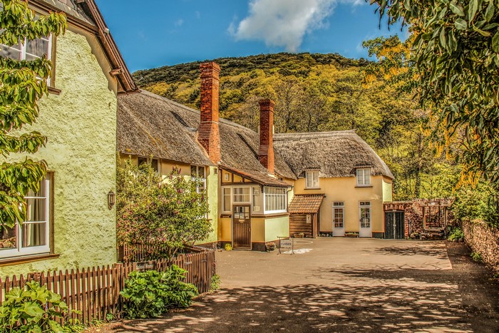 Thatched roof houses in Holnicote, England