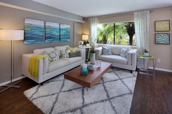 Living room with sofas and artwork