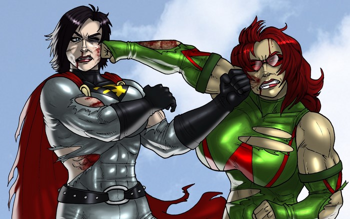 Soviet Superwoman and another woman fighting