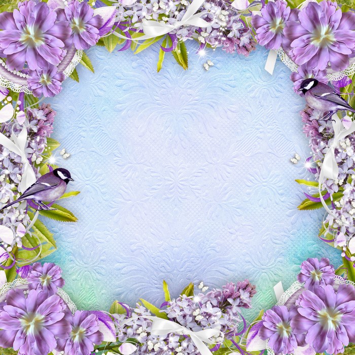 Floral frame with birds and butterflies