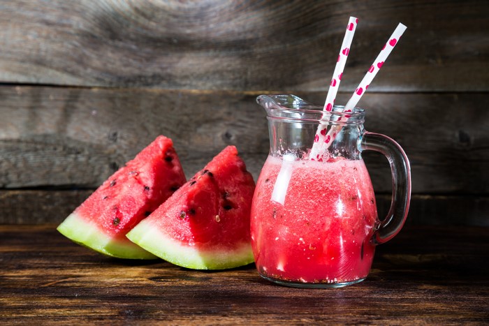 Watermelon Juice in a Jug with Slices