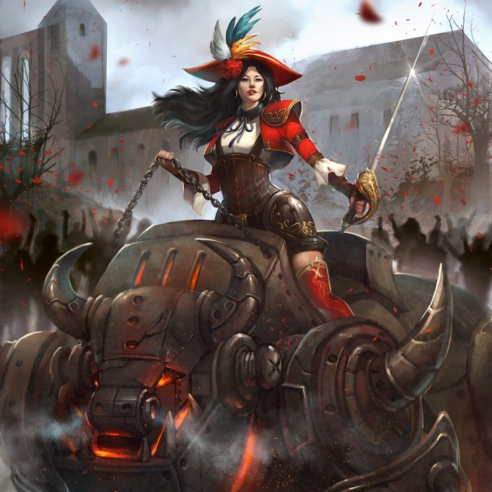 Woman in hat riding a mechanical bull