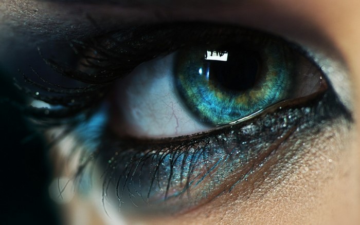 Extreme Close-up of a Blue and Green Eye with Makeup