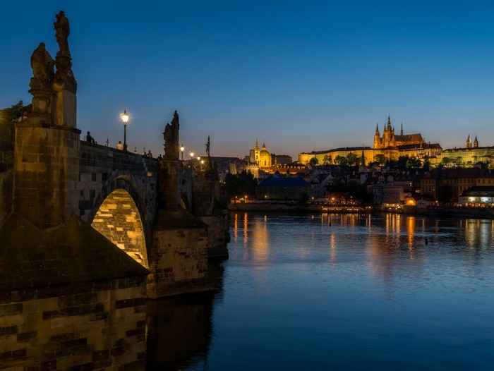 Charles Bridge and Prague Castle at night