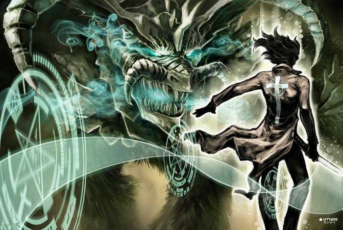 Demon Warrior with Magical Circles