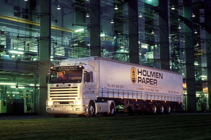 Scania Centurion truck with Holmen Paper trailer