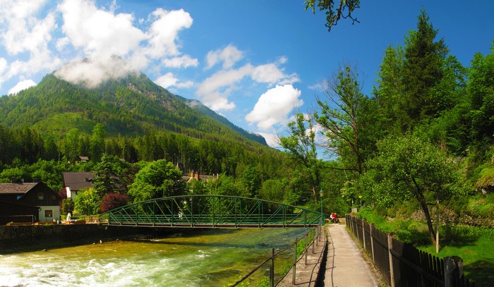 River and bridge in Bad Aussee, Austria