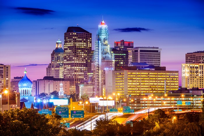 Hartford Skyline at Night with Highways