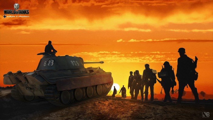 PzKpfw V Panther and soldiers in World of Tanks
