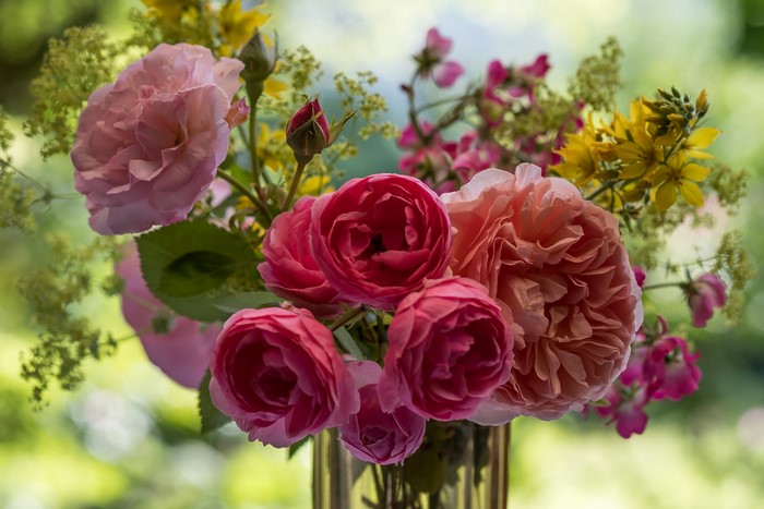 Bouquet of Roses and Yellow Flowers