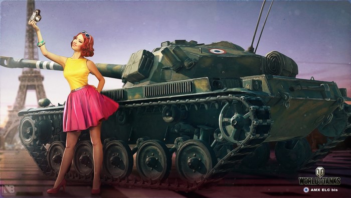 Girl taking selfie with AMX ELC bis tank in Paris