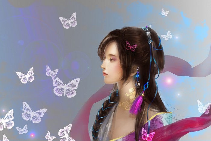Asian girl with butterflies