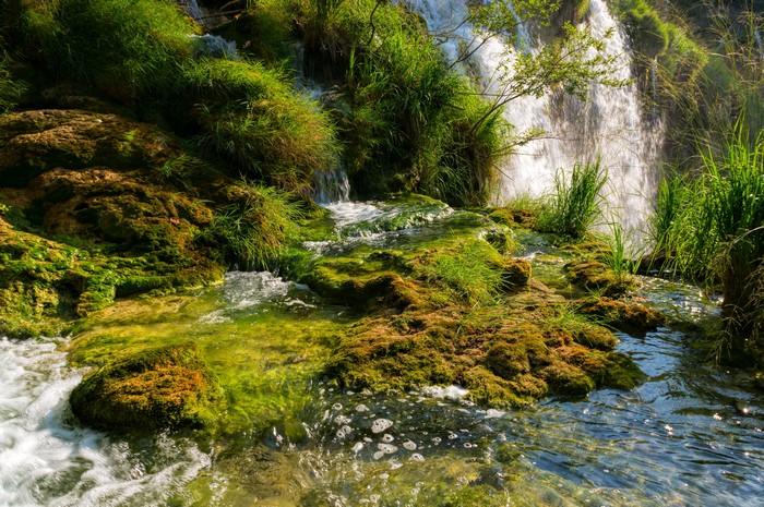 4K Plitvice Waterfalls with Moss in Croatia