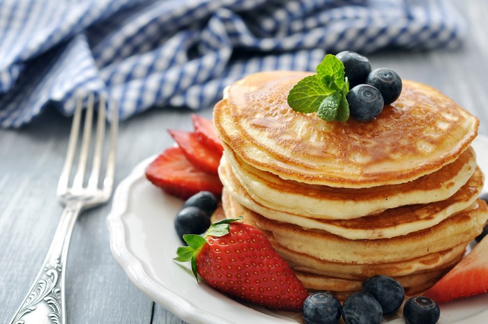 Pancake Stack with Strawberries and Blueberries