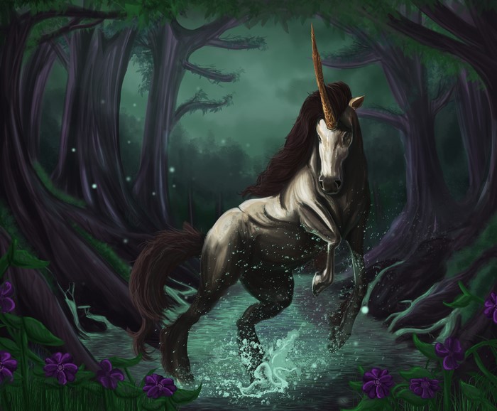 Unicorns in a magical forest