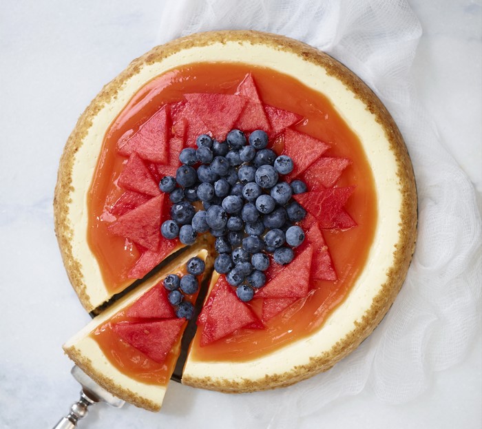 Cheesecake with watermelon and blueberries