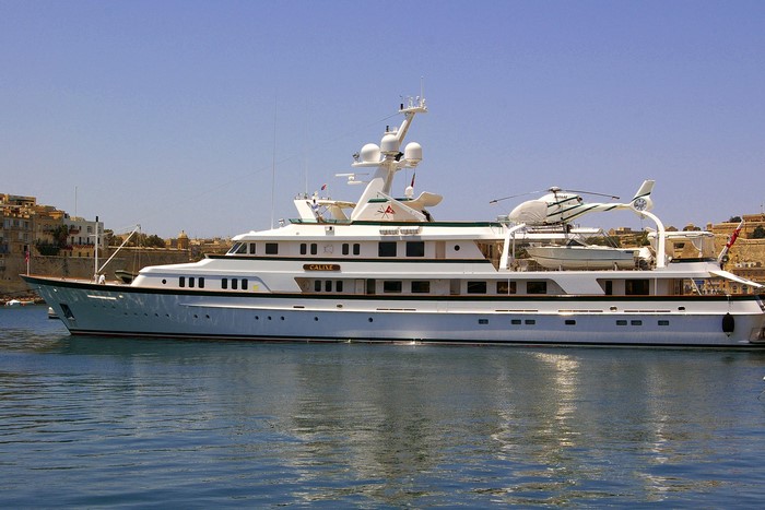Superyacht Calixe with helicopter and tender