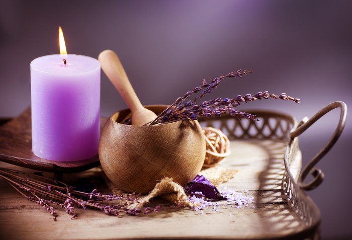 Candles and Lavender on a Tray