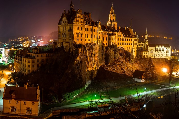 Sigmaringen Castle at night in Germany