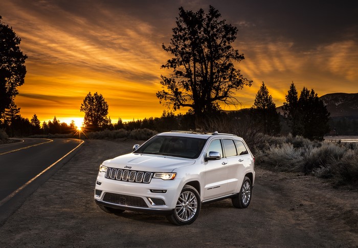 White Jeep Grand Cherokee at Sunset