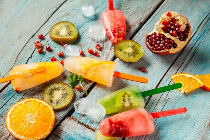 Assorted Fruit Popsicles with Kiwi, Orange, and Pomegranate