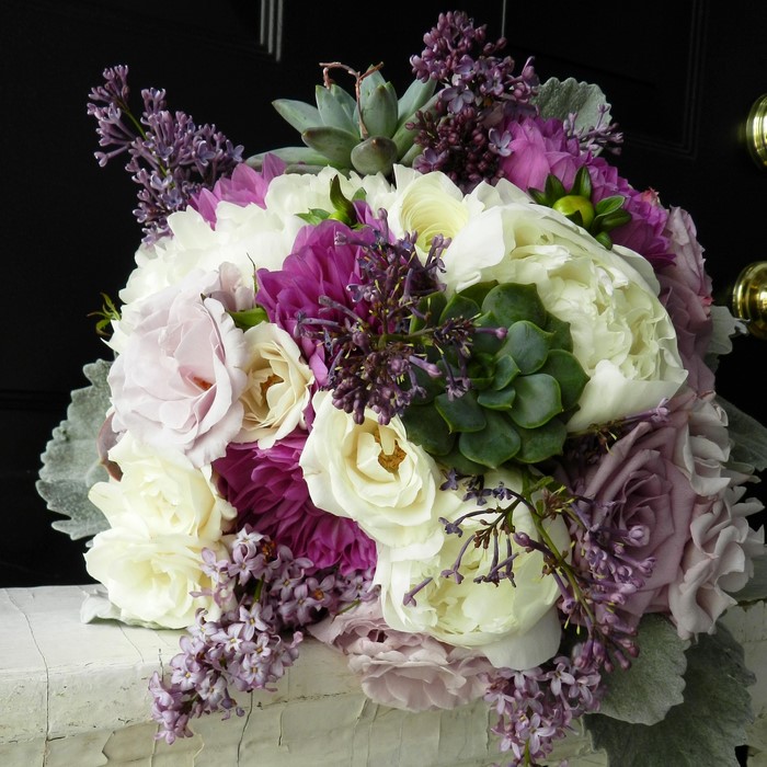 Bouquet of Roses, Eustoma, Lilac, and Succulents