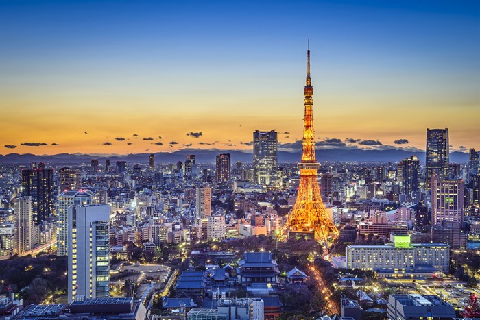 Tokyo Tower and cityscape at sunset, Japan