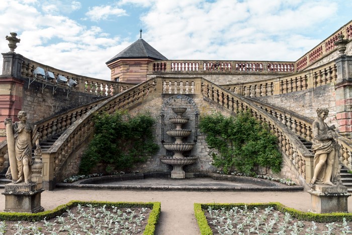Marienberg Fortress Staircase with Sculptures and Fountain