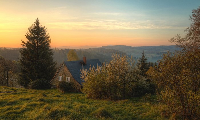 House in Bohemian Switzerland at sunrise