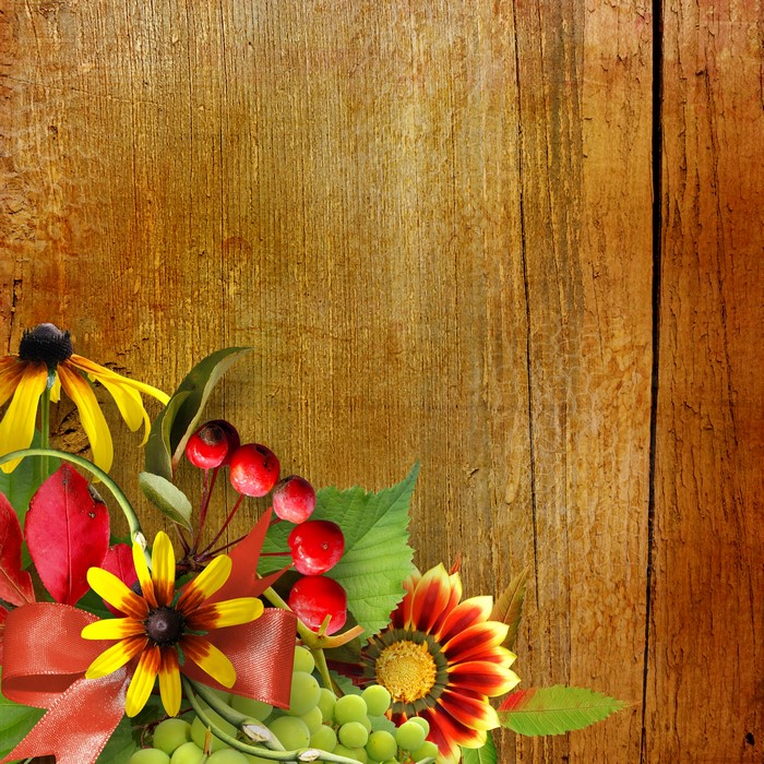 Autumnal Floral Arrangement on Wooden Background