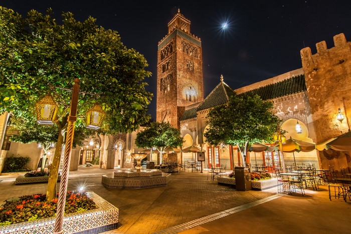Moroccan Courtyard at Night with Tower and Moon