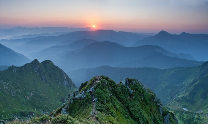 Sunrise over Carpathian Mountains in Ukraine