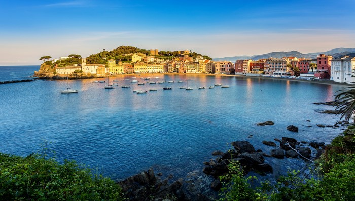 Boats in the bay of Sestri Levante, Italy