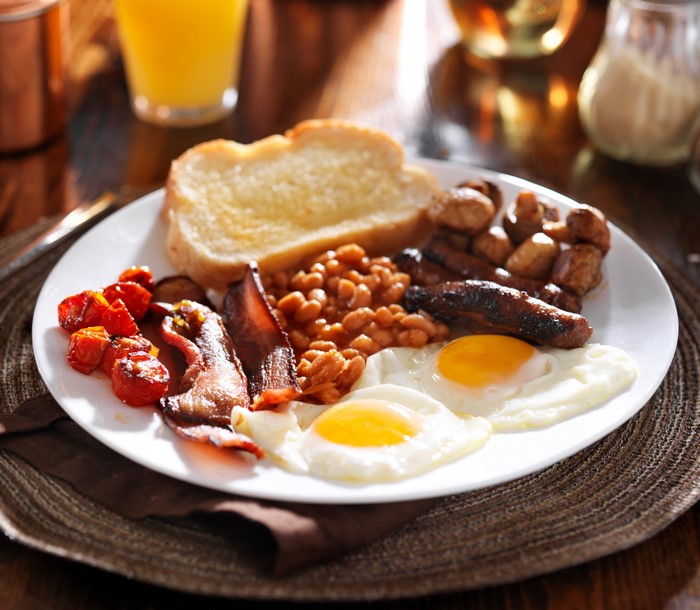 Full English Breakfast with Toast and Orange Juice