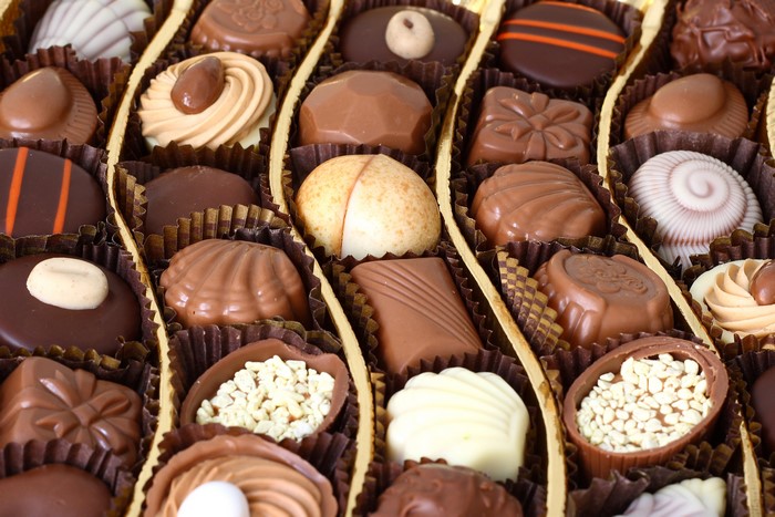 Assortment of chocolates in a box
