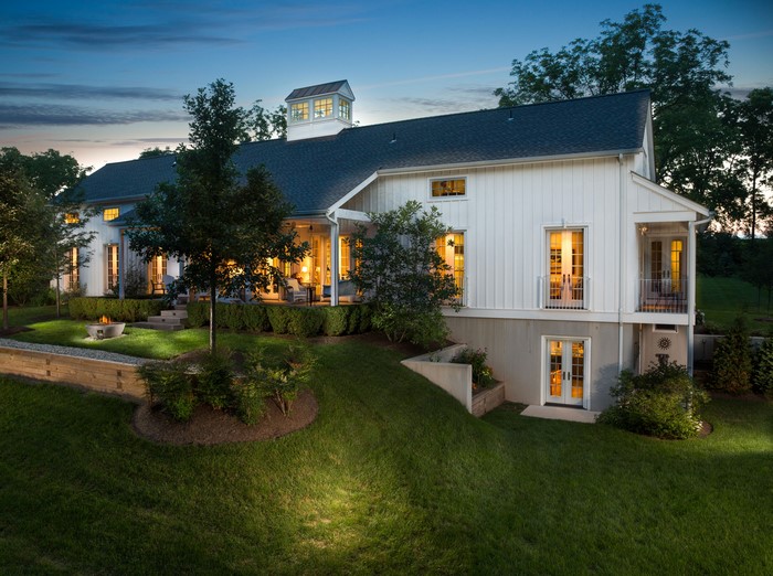 Modern Farmhouse Style House at Dusk