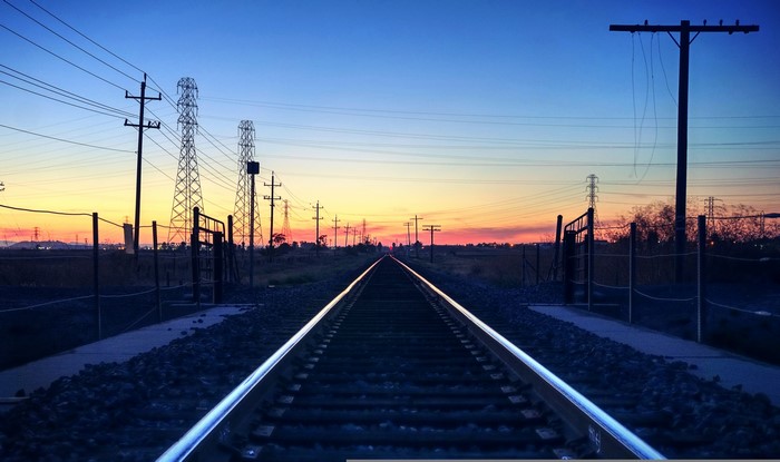 Railroads at Sunset with Power Lines