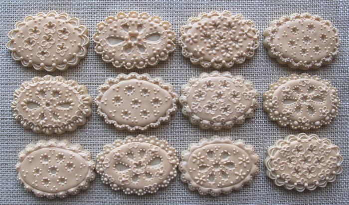 Oval Cookies with Intricate Icing Designs