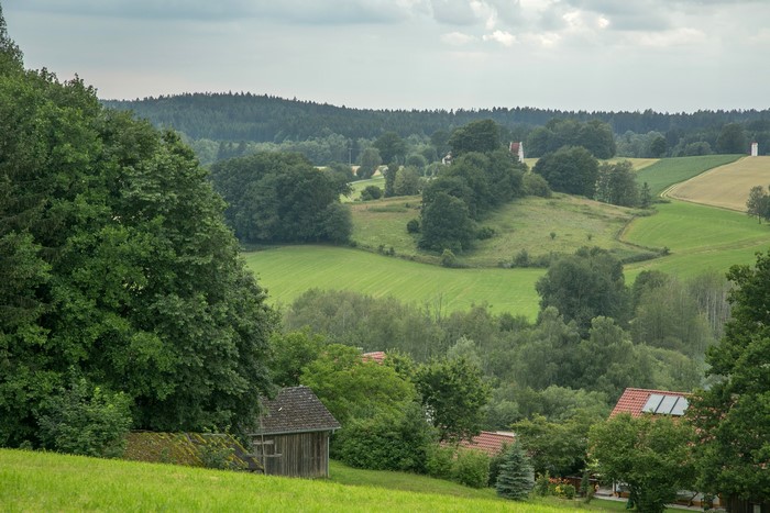 Rural landscape with fields and houses in Germany