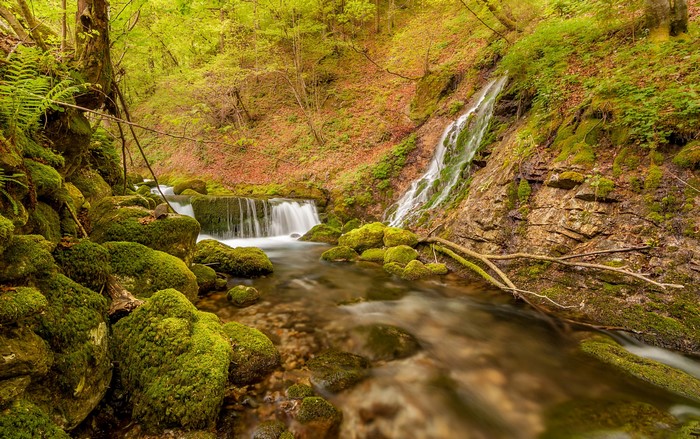 Kroparica stream with waterfalls in Kropa, Slovenia