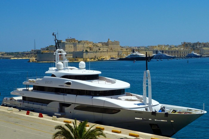 Superyacht South docked in Malta harbor