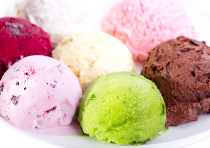 Assortment of colorful ice cream scoops