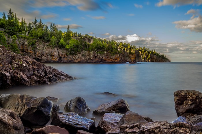 Lake Superior Shoreline with Rocky Outcrops and Forest