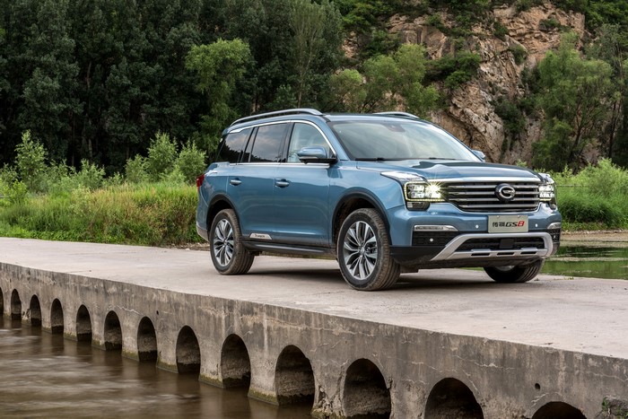 Light Blue 2016 Trumpchi GS8 SUV on a Bridge