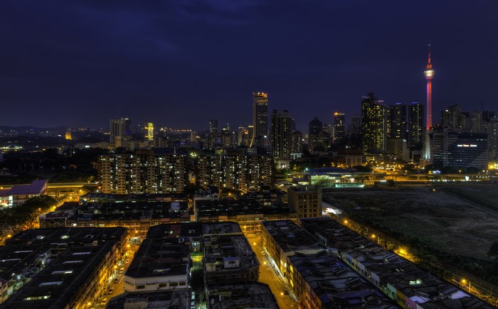 Kuala Lumpur skyline at night with Menara KL Tower