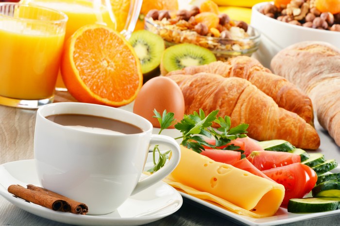 Breakfast Still-life with Coffee, Croissants, and Fruit