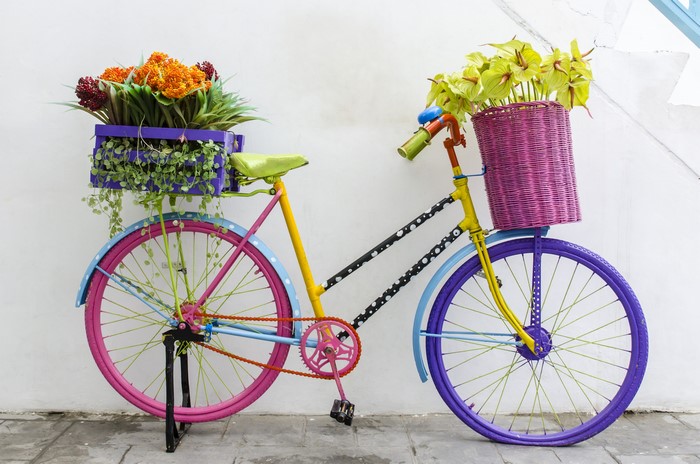 Colorful bicycle decorated with flowers