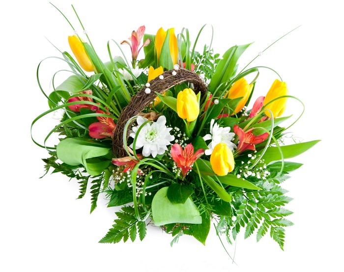 Bouquet of Tulips and Alstroemeria with White Chrysanthemums