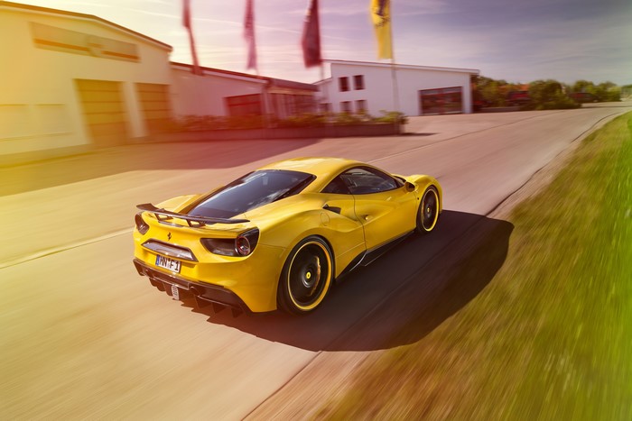 Yellow Novitec Rosso Ferrari 488 GTB in motion
